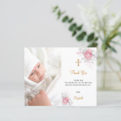 Budget baptism pink floral photo girl thank you (Standing Front)
