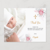 Budget baptism pink floral photo girl thank you (Front)