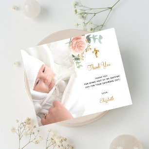 Budget baptism pink floral photo girl thank you