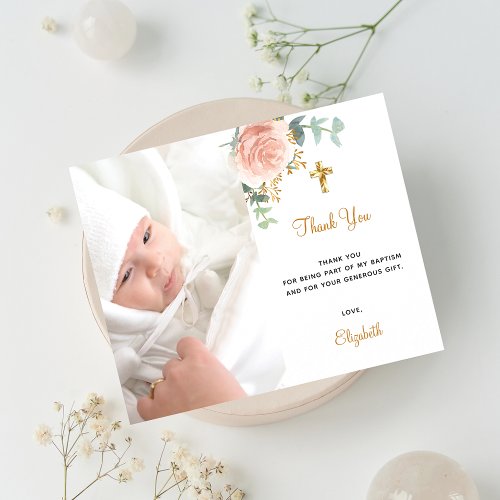 Budget baptism pink floral photo girl thank you
