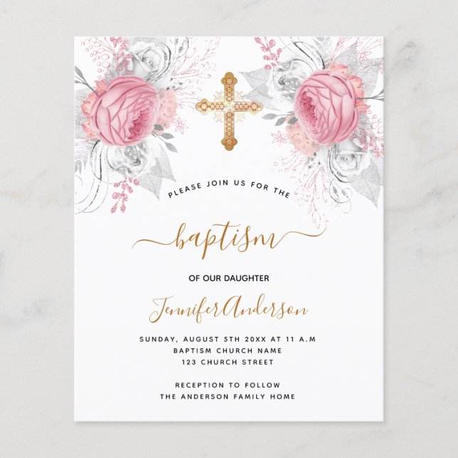 Budget Baptism pink florals girl elegant (Front)