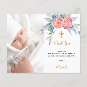 Budget baptism pink florals photo girl thank you