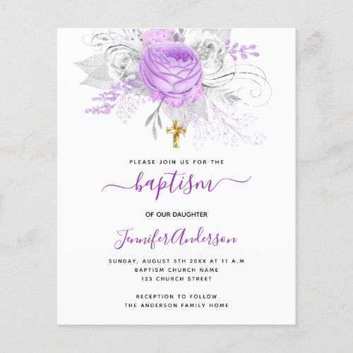 Budget Baptism purple florals girl white