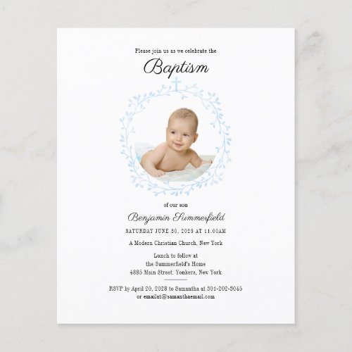 Budget Baptism Religious Event Baby Photo Invite