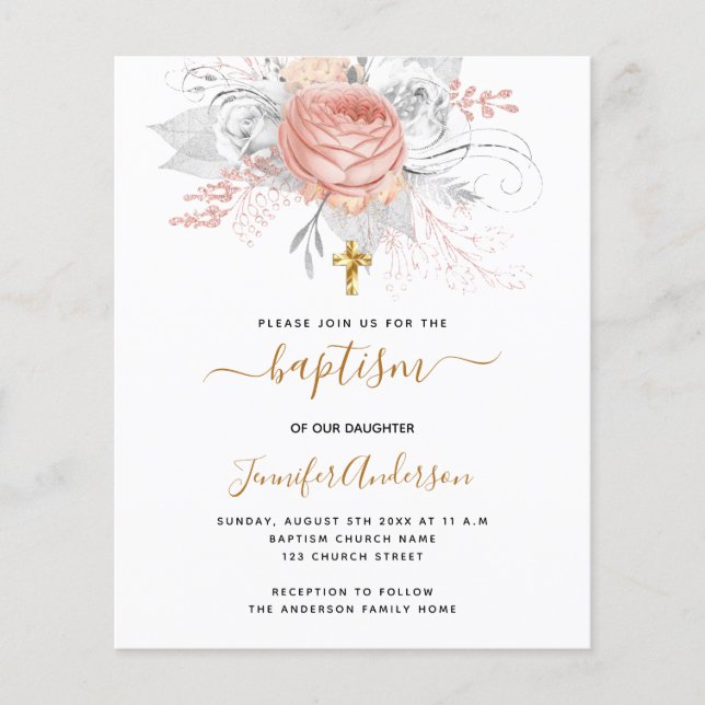 Budget Baptism rose gold florals girl white (Front)