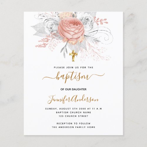 Budget Baptism rose gold florals girl white