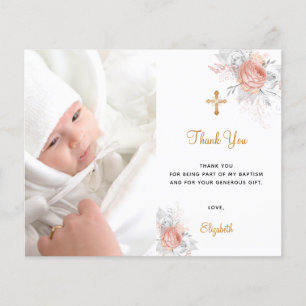 Budget baptism rose gold florals photo thank you