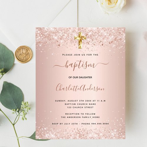 Budget baptism rose gold invitation