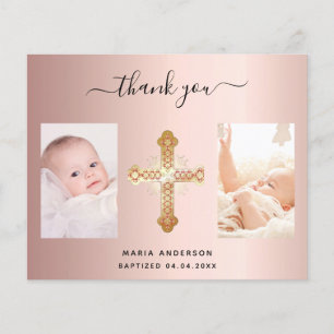 Budget baptism rose gold photo thank you card