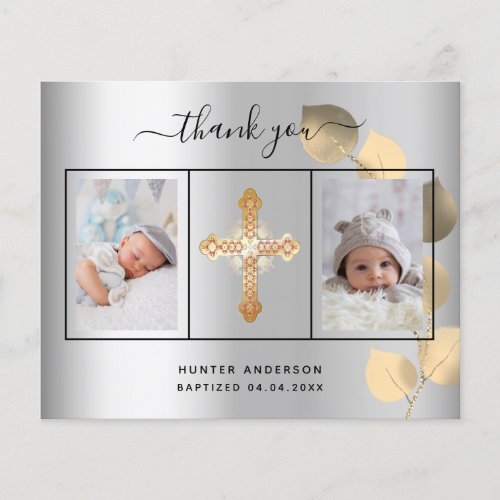 Budget baptism silver eucalyptus photo thank you