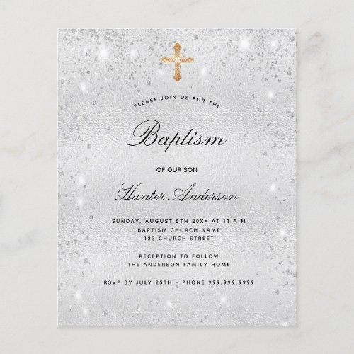 Budget baptism silver glitter boy girl invitation