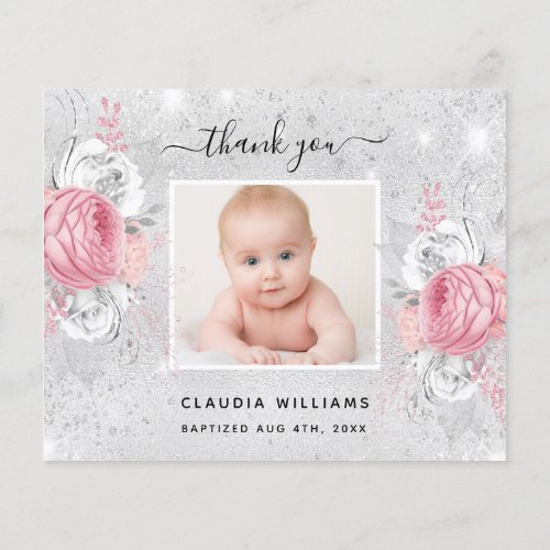 Budget Baptism silver pink photo girl thank you