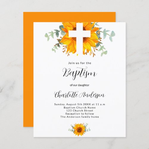 Budget Baptism sunflower eucalyptus invitation