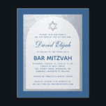 Budget Bar Mitzvah Classic Blue Silver Invitation<br><div class="desc">A bar mitzvah invitation. On a classic blue rectangular background,  it has a faux silver foil arch that has inside blue text on white background. The  name is written in an elegant calligraphic script;. There is a (faux) silver star of David above the text.</div>