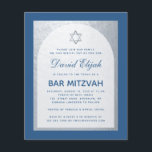 Budget Bar Mitzvah Classic Blue Silver Invitation<br><div class="desc">A bar mitzvah invitation. On a classic blue rectangular background,  it has a faux silver foil arch that has inside blue text on white background. The  name is written in an elegant calligraphic script;. There is a (faux) silver star of David above the text.</div>