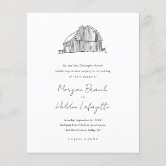 Budget Barn Sketch Rustic Wedding Invitation | Zazzle