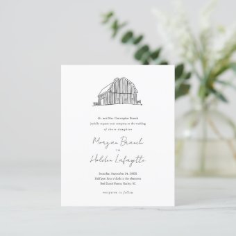 Budget Barn Sketch Rustic Wedding Invitation | Zazzle