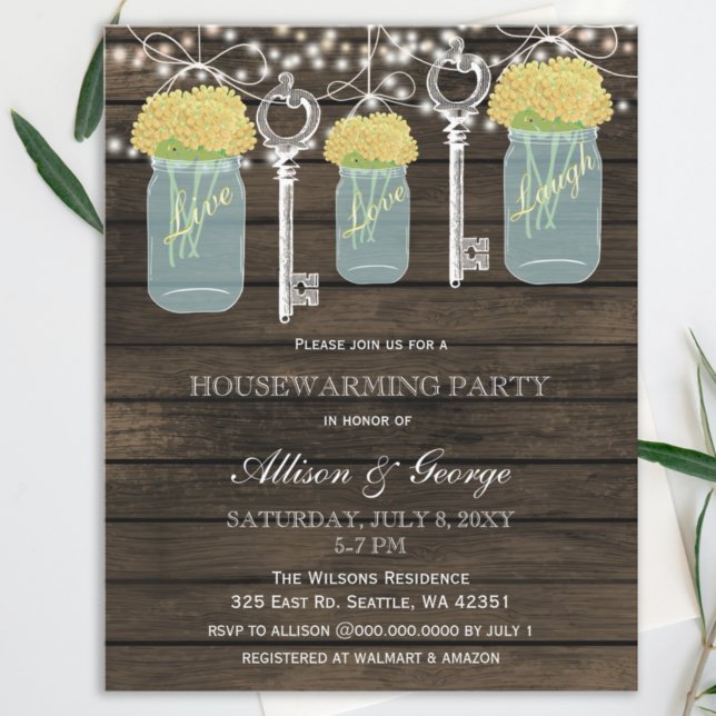 Budget Barn Wood Mason Jar Housewarming Invitation (Creator Uploaded)