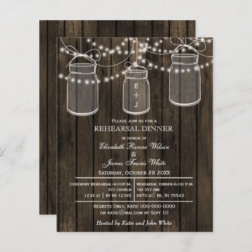 Budget Barn Wood Mason Jar Rehearsal Dinner Invite