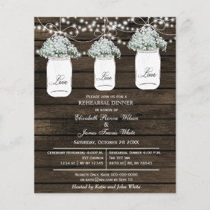 Budget Barn Wood Mason Jar Rehearsal Dinner Invite