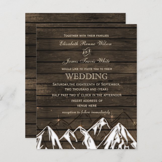 Budget Barn wood Mountains Wedding Invitation (Front/Back)