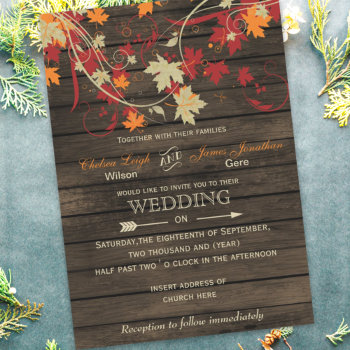 Budget Barn Wood Rustic Fall Wedding Invitations by blessedwedding at Zazzle
