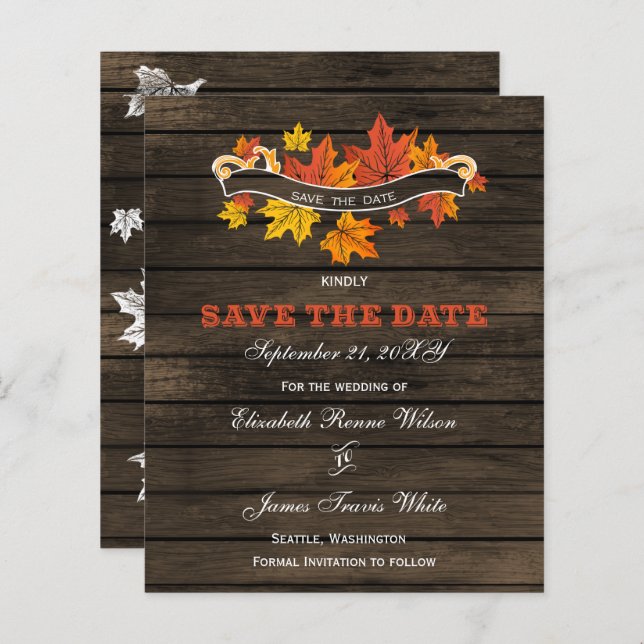 Budget Barn wood Rustic Fall Wedding Save The Date (Front/Back)