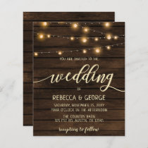 Budget Barn Wood String lights Wedding invitations