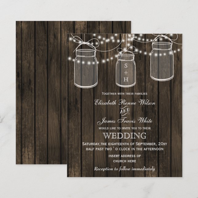 Budget Barnwood Mason Jars Wedding Invitations (Front/Back)