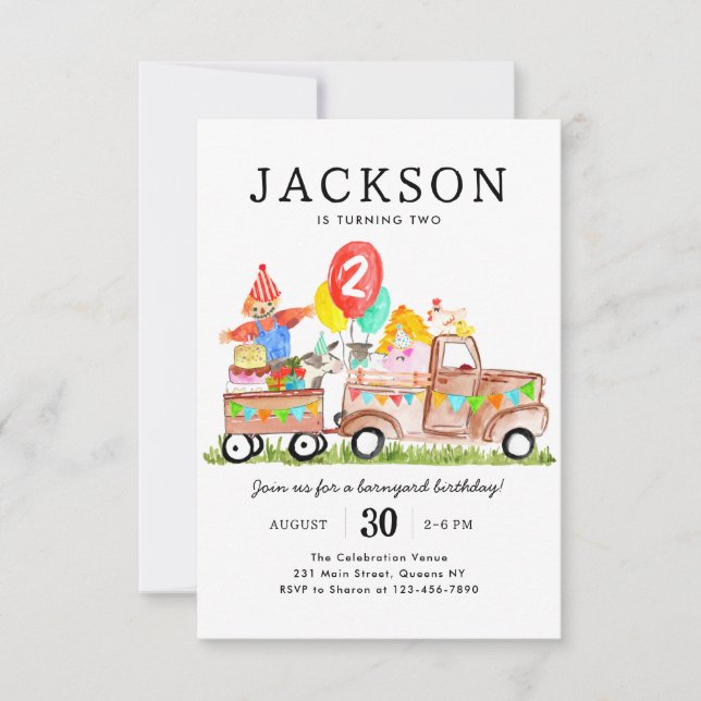 Budget Barnyard Animals Truck Kids Farm Birthday Note Card (Front)