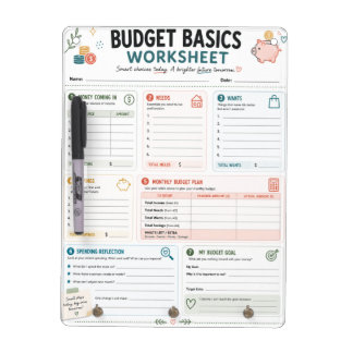 Budget Basics Worksheet Dry Erase Board