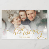 Budget Be Merry Script Gold photo Holiday Card