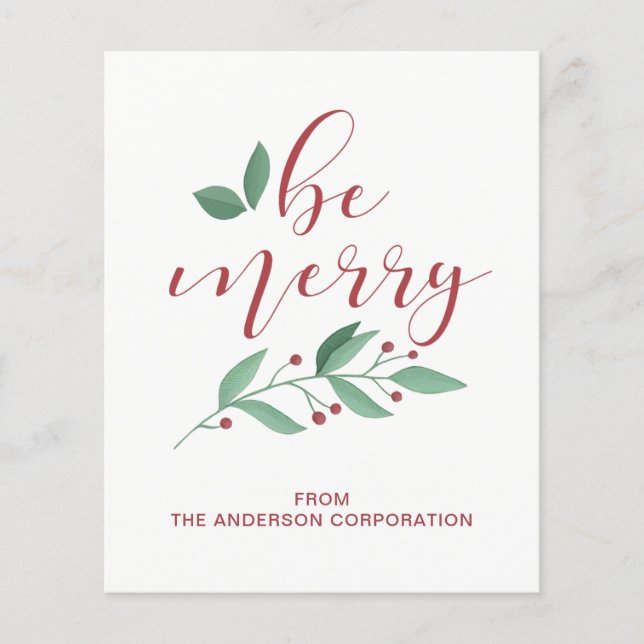 Budget Be Merry Simple Business Holiday Card (Front)