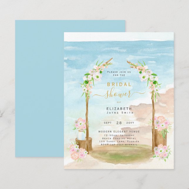 BUDGET Beach Coastal Bridal Shower Invitation (Front/Back)