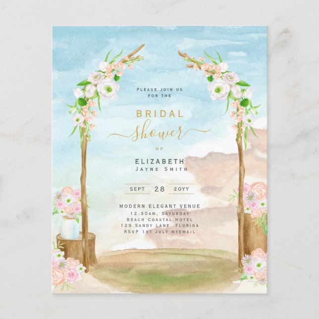 BUDGET Beach Coastal Bridal Shower Invitation Flye Flyer (Front)