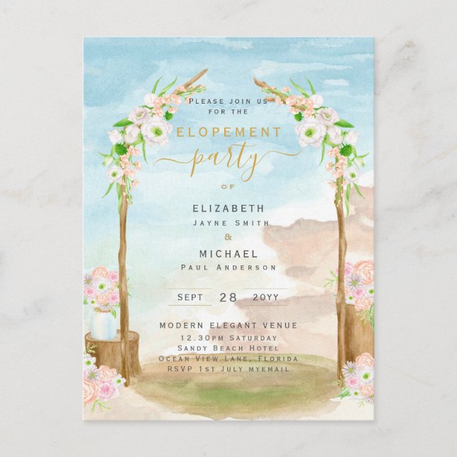 BUDGET Beach Coastal Elopement Party Invite (Front)