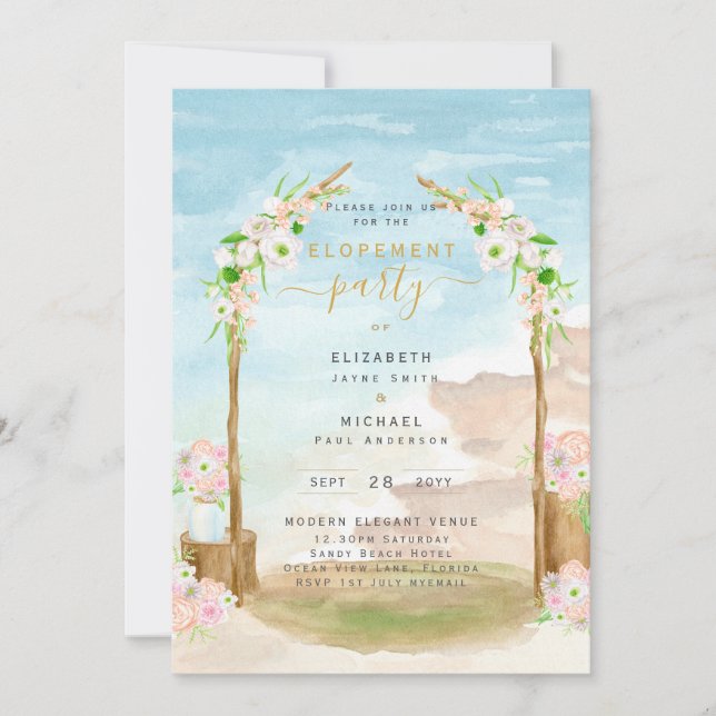 BUDGET Beach Coastal Elopement Party Invite (Front)