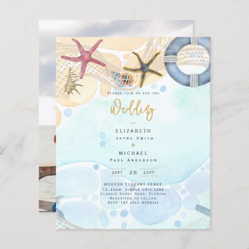 Budget Beach Coastal Photo Wedding Invitation