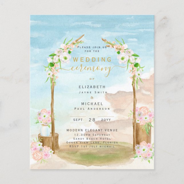 BUDGET Beach Coastal Wedding Ceremony Invite Flyer (Front)