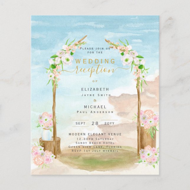 BUDGET Beach Coastal Wedding Reception Invite Flyer (Front)