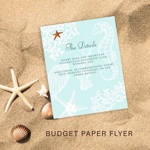 Budget beach destination wedding details insert  flyer