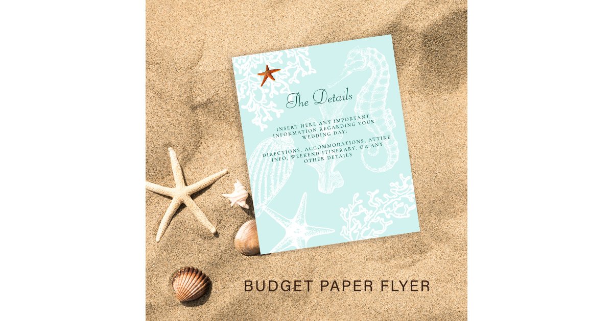 Budget beach destination wedding details insert flyer | Zazzle