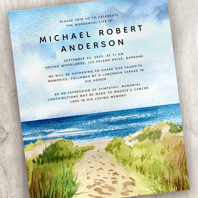 Budget Beach Ocean Celebration of Life Invitation (Creator Uploaded)