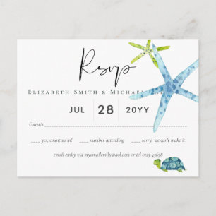 BUDGET BEACH Sea Ocean Life Wedding RSVP Postcard