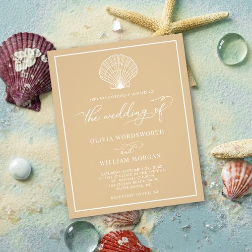 Budget Beach Seashell Wedding Invitation Beige Flyer