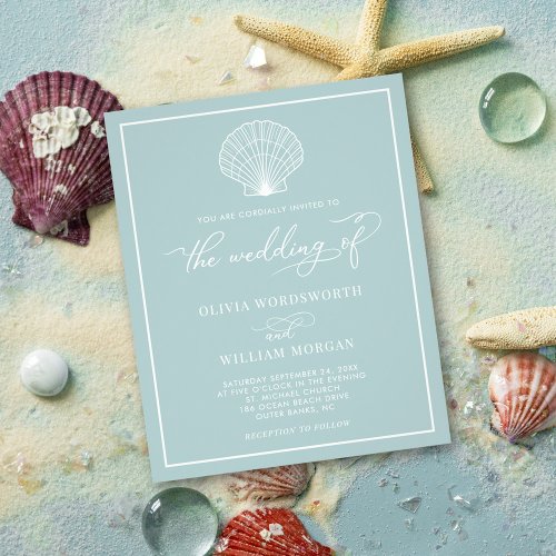 Budget Beach Seashell Wedding Invitation Sea Glass Flyer
