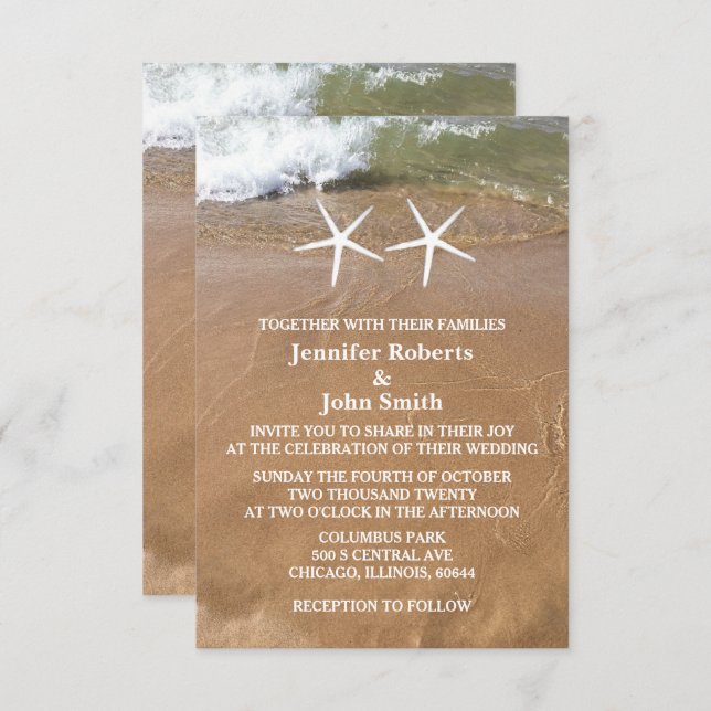 Budget Beach Starfish QR Code Ocean Wedding Invitation (Front/Back)