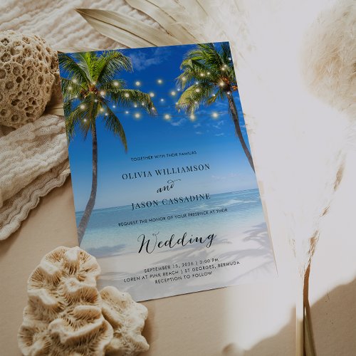 Budget Beach String Lights Wedding Invitation