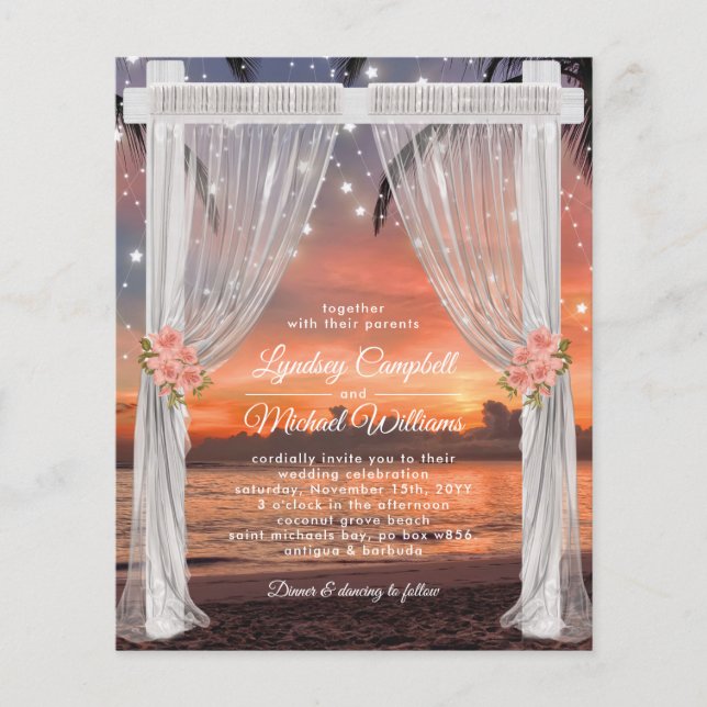 Budget Beach Sunset Wedding Arch Invitation (Front)