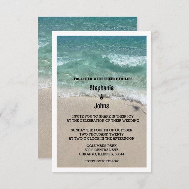 Budget Beach Teal Sandy Ocean Destination Wedding Invitation (Front/Back)